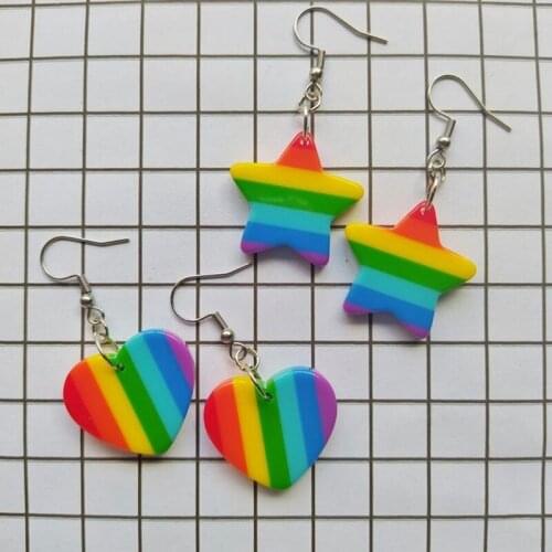Rainbow heart pride earrings for teenage girls colorful acrylic star hook earrings y2k jewelry lgbt jewelry 2000s