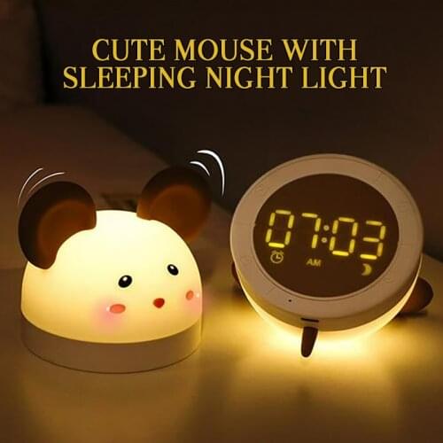 Mouse Silicone Night Light Alarm Clock Cute With Sleeping Night Light Bedside Learning Electronic Digital Clock