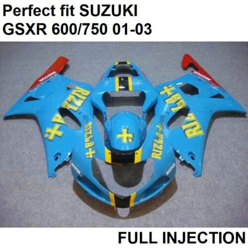 Blue New injection motorcycle fairing kit for Suzuki GSXR600 01 02 03 fairings set GSXR 750 2001 2002 2003 LV35