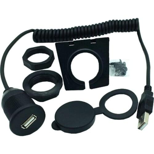 Coiled Spring USB Male to Female AUX Flush Panel Mount Extension Cable for Car Truck Boat Motorcycle Dashboard