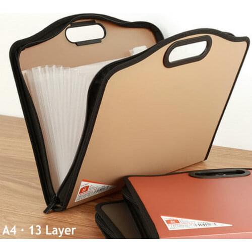Solid Fashion Office Document Bag 13 Layer Expanding File Folder A4 Paper Organizer File Bag Portable Document Organizer Case