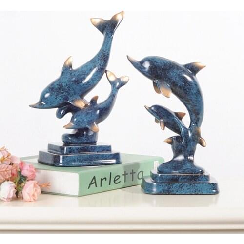 EUROPEAN RESIN BLUE DOLPHIN ORNAMENTS LIVING ROOM TV CABINET OFFICE FURNISHINGS WEDDING GIFTS MODERN HOME DECORATION ACCESSORIES