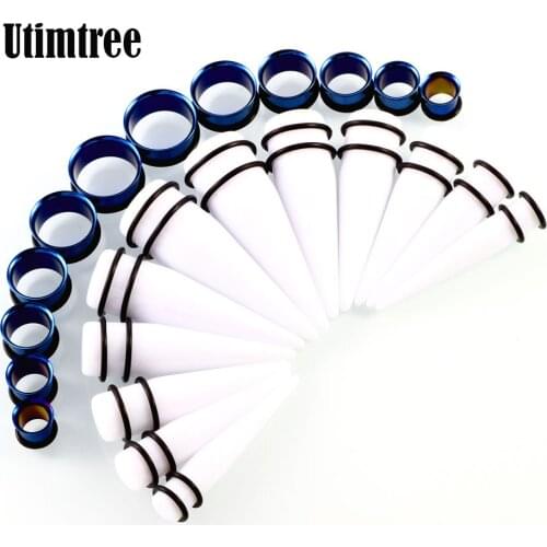 Utimtree 24PCS Acrylic Ear Plugs Steel Taper Earring Piercings Kit Set Stretching Flesh Screw Tunnels Ear Gauges Body Jewelry