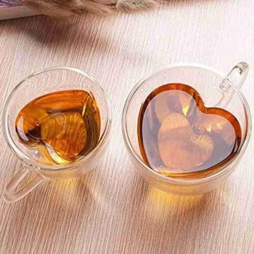 Heart Shaped Heat-resisting Double Wall Clear Transparent Glass Tea Cup Handmade Mini Coffee Mug Double Layer Glass Mug 1pcs