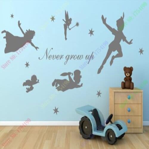 Peter Pan Vinyl Wall decal, Sticker Custom Mural Fantasy Fairytale Mmagic Tinkerbell, nursery, pixiedust Boys Girls Room Decor