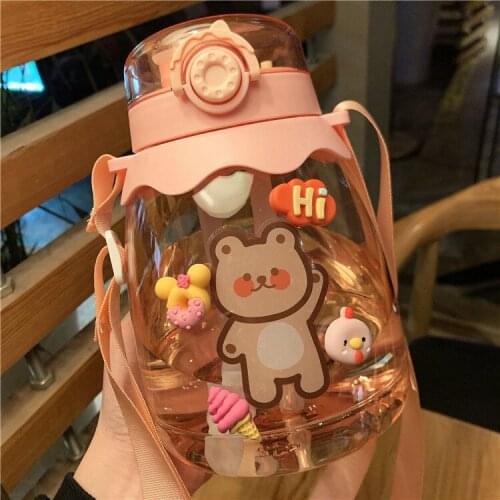 High-value Plastic Portable Large-capacity Double Drinking Straw Water Cup Female Water Bottle Net Red 1300ml Cup Cute Girl