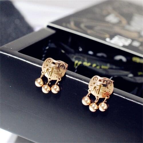 YUN RUO Longevity Lock Stud Earring Rose Gold Color 316 L Stainless Steel Fashion Jewelry woman Gift Hypoallergenic Never Fade