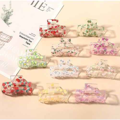Cute Transparent Fruit Plate Hair Claws Catch Clip Back Head Small Hair Clip Fashion Colorful Shark Clip Woman Jewelry Wholesale