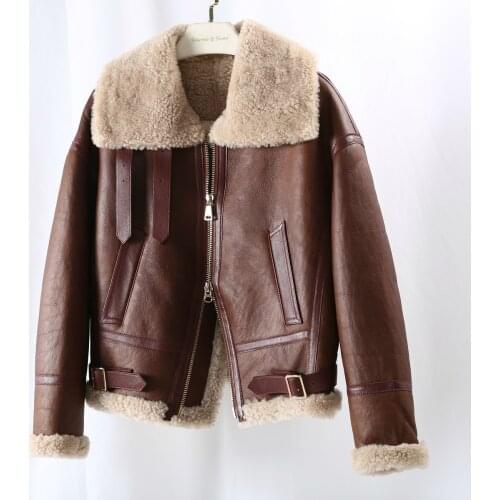 OFTBUY 2021 New Double Faced Fur Real Fur Coat Winter Jacket Women Genuine Leather Natural Merino Sheep Fur Outerwear Locomotive