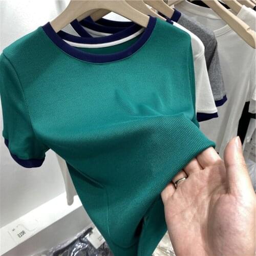 Modal Knitted Solid Women T-Shirts Summer New 2021 O-Neck Short-Sleeved Elastic Elegant Female Pulls Outwear Tops Tees