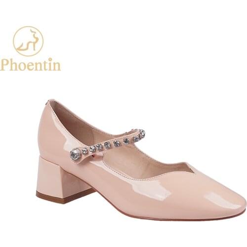 Phoentin crystal strap mary jane shoes cow leather V mouth designer heels women luxury 2020 spring new mid heel round toe FT826