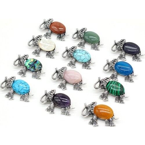 Rose Quartz Amethyst Agate Brooch Natural Alloy Elephant Shape Brooch Pin for Wedding Banquet Office Jewelry Accessories 45x30mm