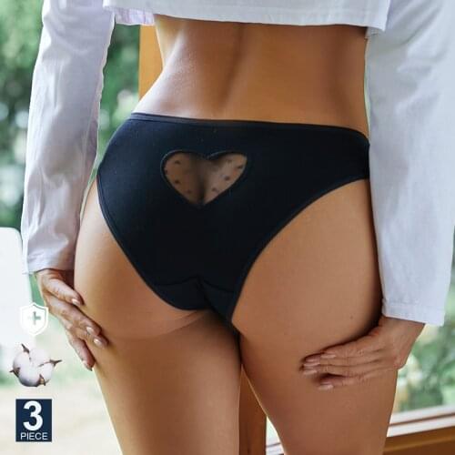 FINETOO 3PCS/Set Women Cotton Pantys Soft Back Love Lace Briefs Mesh Femme Underpants Woman Low-Waist Underwear Lingerie S-2XL