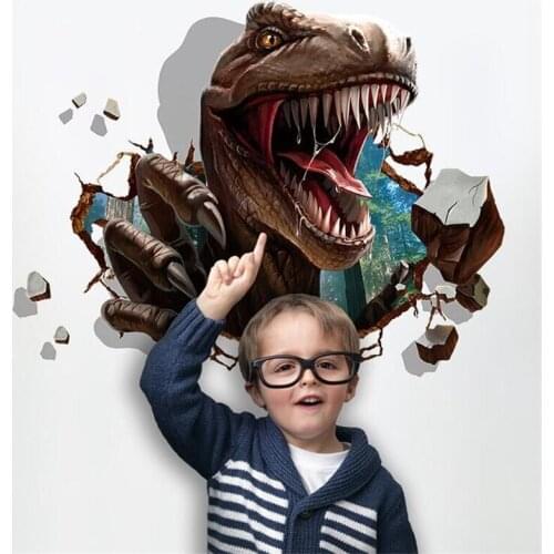 3D Dinosaur Broken Wall Sticker Living Room Bedroom Background Decoration Art Mural Movie Poster wall stickers for kids rooms