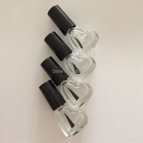 5ML/CC Heart-shaped Empty Glass Nail Polished Bottles With Black Brush Mini Glass Bottle F765