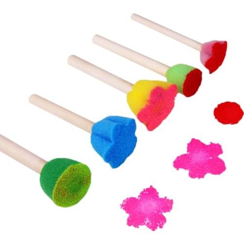 5pcs Elastic Painting Sponge Children Watercolor Doodle Drawing Brush Stamp Kid Educational Toy Wooden DIY Painting Sponge Brush