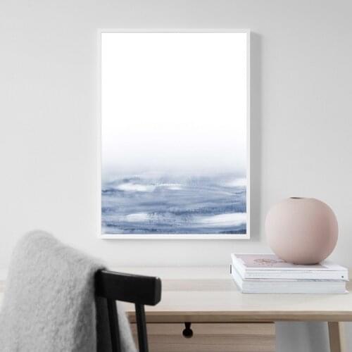 Watercolor Blue Canvas Painting Abstract Mountain Forest Art Prints And Poster Modern Simple Natural Picture Home Wall Art Decor