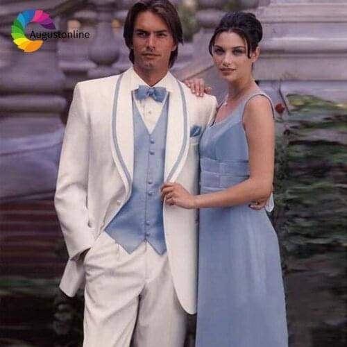 White Men Suits for Wedding Wide Shawl Lapel Best Man Blazers Suit Slim Fit Groom Tuxedos 3 Pieces Jackert Pants Vest Ternos