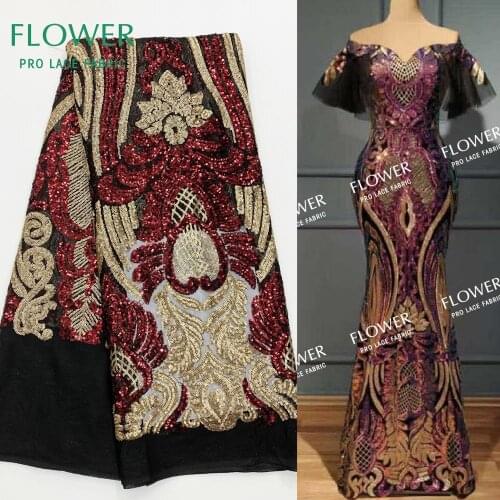 Burgundy Sequins Net Lace Fabrics 2020 High Quality New Arrival African Nigerian Women Wedding Dress Lace Embroidered Net Tulle