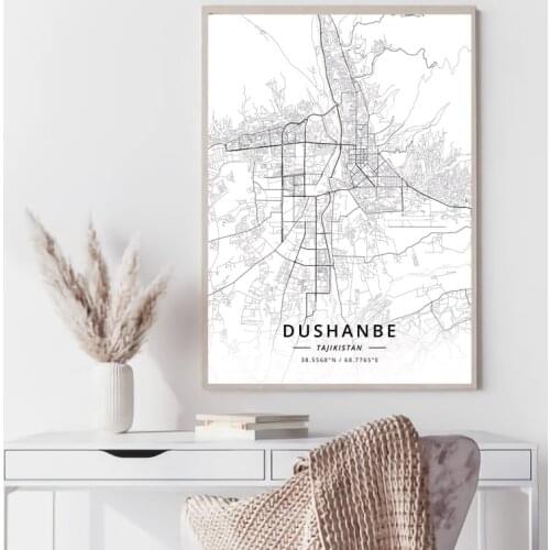 Dushanbe Tajikistan World black and white map poster print unframe poster office decoration