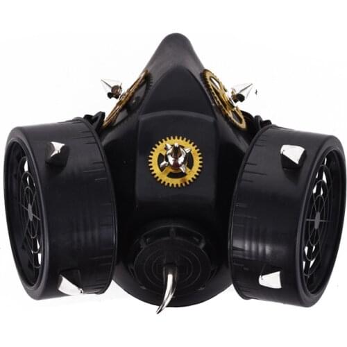 Black Respirator 2 Canisters 1 Valve Rave Steampunk Gear Rivets Mask Steam Punk Cosplay Industrial Spikes Mask