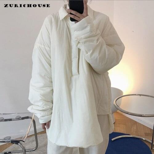 ZURICHOUSE 2021 Long Oversized Womens Parkas Lapel Shirt Pullover Type Overcoat Female Warm Long Sleeve Winter Coat Femme