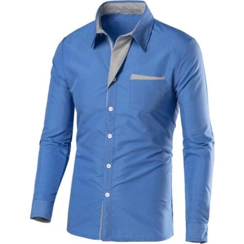 Men Color Block Stripe Slim Fit Long Sleeve Button Turn Down Collar Shirt Top