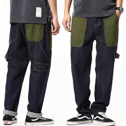 Retro Baggy Cargo Pants Men Casual Streetwear Trousers Pocket Overalls Distressed Hip Hop Harem Denim