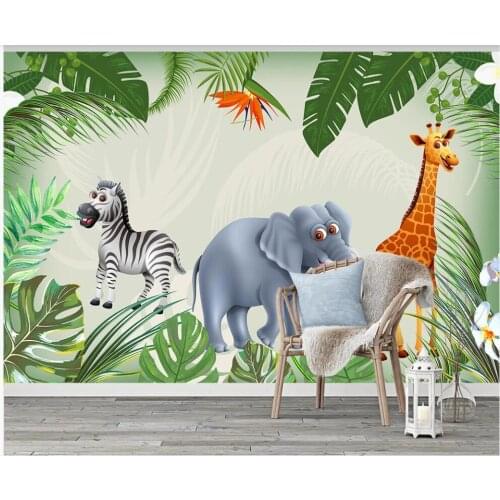 Custom mural 3d wall mural on a wall Tropical plants cartoon animal childrens room home decor photo wallpaper for walls 3 d