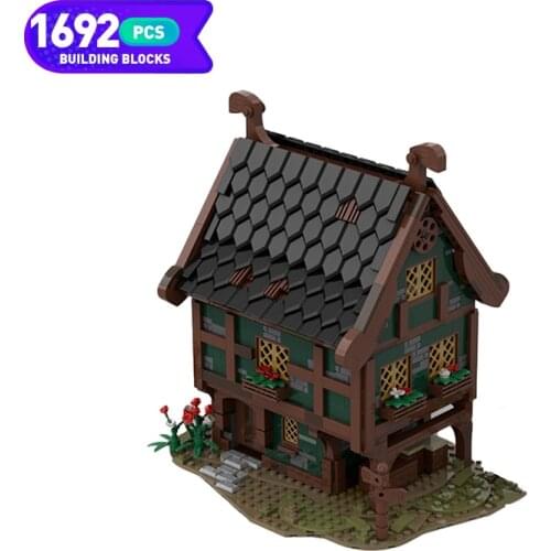Moc City Architecture Medieval Merchant Store Modular House 1692 PCS City Street View Building Blocks Model Children Toys Gifts