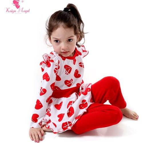 Kaiya Angel 2017 Boutique Kids Clothing Valentines Girls Outfits Full Sleeve Top Pants Suit Red Hearts Valentine Clothing Sets