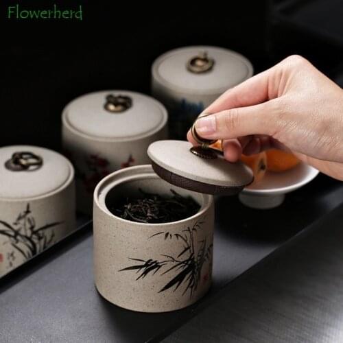 Stoneware Tea Caddy Ceramic Porcelain Teaware Tea Moisture-proof Sealed Cork Cloth Cover Storage Jar