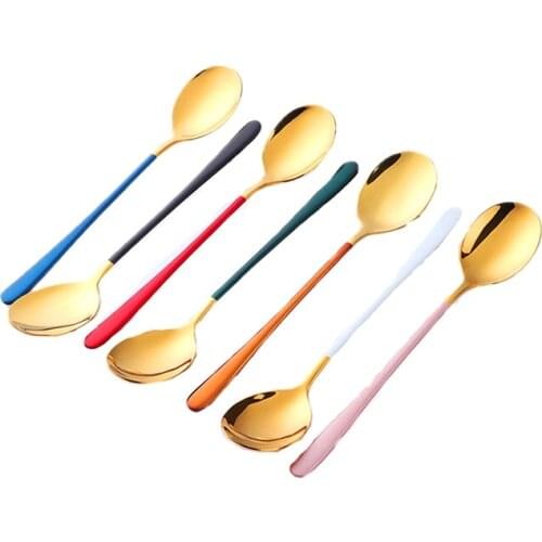 Colorful Stainless Steel Serving Round Shape Spoon Coffee Scoops Ice Cream Dessert Tea Spoon Tableware
