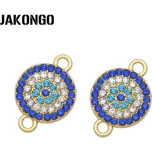 JAKONGO Gold Color Blue Crystal Bohemian Round Connectors For Making Bracelet Jewelry Findings DIY Accessories 20*14mm 5pcs