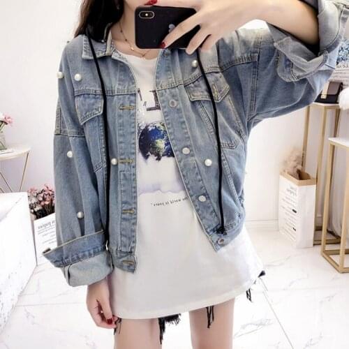 Euro Vintage Embroidered Flares Hat Detachable Womens Denim Jackets Fashion New Long Sleeve Single Breasted Female Hooded Coats