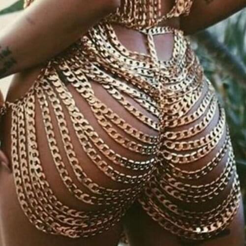 Stonefans Punk Metal Hip Chain Gothic Body Chain Sexy Waist Chain Shorts Skirt for Women Wrap Buttocks Summer Beach Rave Outfits