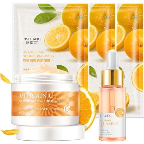Face Skin Care Set Viatmin C Essence Moisturizing Face Cream & Face Serum&Facial Mask Whitening Skin Care Beauty Makeup Set