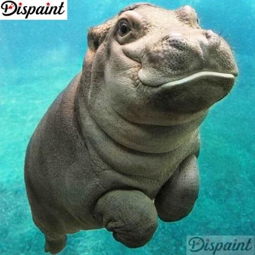 Dispaint Full Square/Round Drill 5D DIY Diamond Painting "Animal hippo scenery" 3D Embroidery Cross Stitch 5D Home Decor A18935