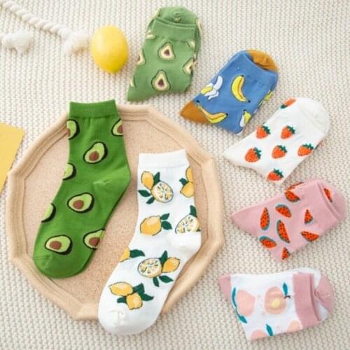 Socks Women Cartoon Fruit Sox Cotton Watermelon Lemon Strawberry Banana Avocado Pattern Prints Woman Socks Fashion Harajuku Sock