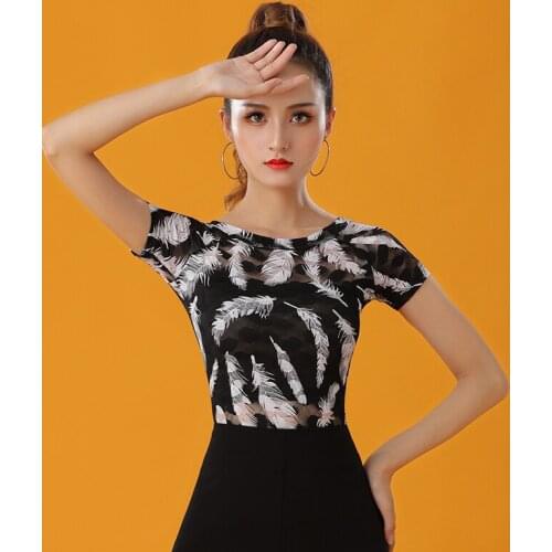 2020 New Womens Ballroom Latin Dance Tops Sexy Mesh Short Sleeve Shirt For Cha Cha Samba Rumba Training Dancing Clothes DL6555
