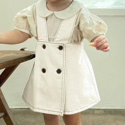 Korean Girls' Summer New Dress Foreign Style Little Girl Japanese Simple Denim Vest College Strap Skirt 2