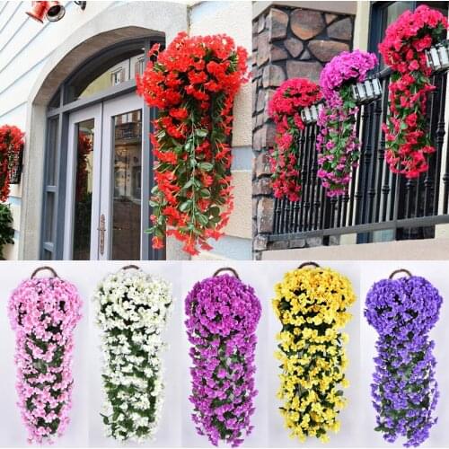 New Violet Artificial Flower Party Decoration Simulation Valentines Day Wedding Wall Hanging Basket Flower Orchid Silk Flowers