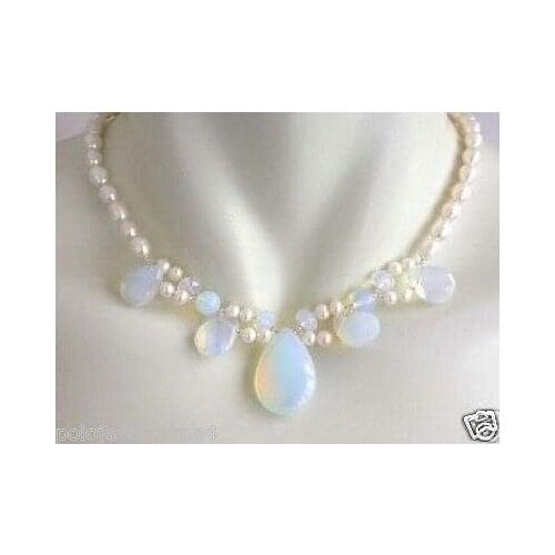 Wholesale new FireOpal and FreshWater Pearl Cluster Necklace