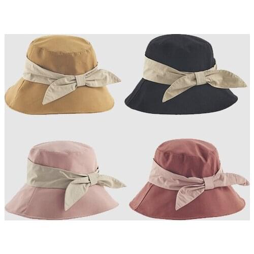 Womens Bucket Hat With Bow Bow Fisherman Cap Spring And Summer Fashion Solid Color Style Female Fisherman Sun Visor Female Hat