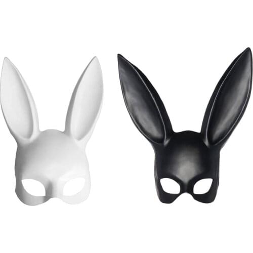 Sexy Cosplay Costume Party PP Rabbit Ears Mask Girl Women Mask Black White Cute Funny Halloween Fancy Decoration
