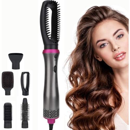 Hot Air Brush One Step Hair Dryer Styler and Vulomzier with 5 in 1 Interchangeable Brush Head Hair Curler Straightener
