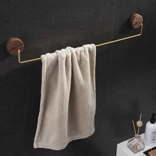 Nordic Wooden Brass Towel Rack Black Walnut Wall-mounted Storage Holder Bathroom Shelf Hooks Home Organizer Restaurant Decor