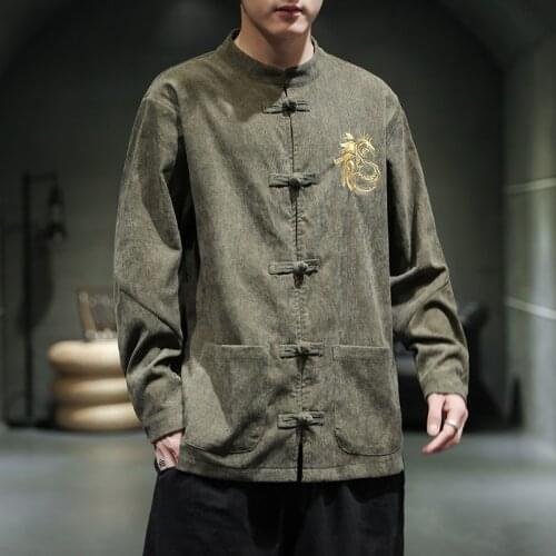Embroidery Traditional Chinese Clothing For Men Top Chinese Style Shirt Men Tang Suit Retro Party Fashion Kung Fu Clothes KK3379