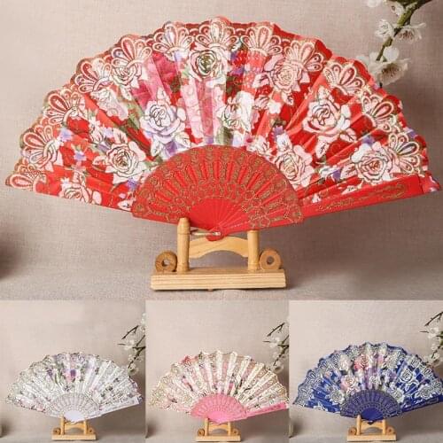 Japanese Silk Hand Fan For Women Black Red Vintage Style Folding Fan for Wedding Party Plastic Dance Fan Home Decoration Gift