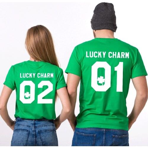 Husband Wife Clothes Camisetas Verano Mujer Summer Lucky Charm 01 Lucky Charm 02 St.Patricks Day Matching Couples Shirts